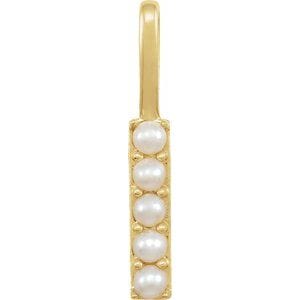 14K YELLOW CULTURED WHITE FRESHWATER PEARL INITIAL I CHARM/PENDANT