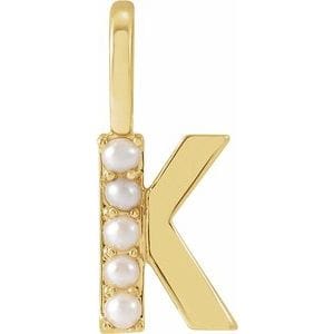 14K YELLOW CULTURED WHITE FRESHWATER PEARL INITIAL K CHARM/PENDANT