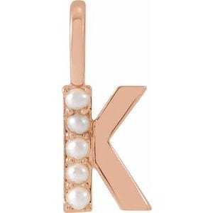 14K ROSE CULTURED WHITE FRESHWATER PEARL INITIAL K CHARM/PENDANT
