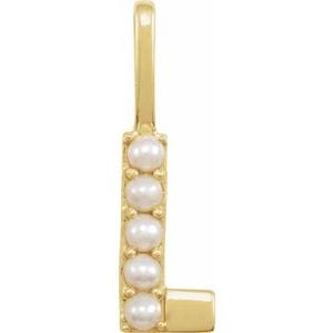 14K YELLOW CULTURED WHITE FRESHWATER PEARL INITIAL L CHARM/PENDANT