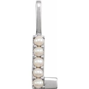 14K WHITE CULTURED WHITE FRESHWATER PEARL INITIAL L CHARM/PENDANT