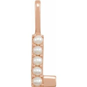 14K ROSE CULTURED WHITE FRESHWATER PEARL INITIAL L CHARM/PENDANT