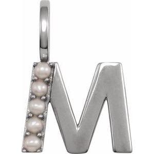 14K WHITE CULTURED WHITE FRESHWATER PEARL INITIAL M CHARM/PENDANT