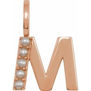 14K ROSE CULTURED WHITE FRESHWATER PEARL INITIAL M CHARM/PENDANT
