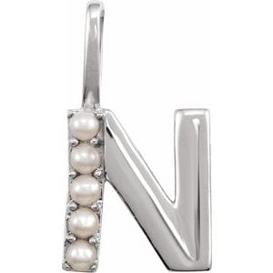 14K WHITE CULTURED WHITE FRESHWATER PEARL INITIAL N CHARM/PENDANT