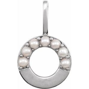 14K WHITE CULTURED WHITE FRESHWATER PEARL INITIAL O CHARM/PENDANT