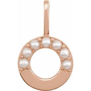 14K ROSE CULTURED WHITE FRESHWATER PEARL INITIAL O CHARM/PENDANT