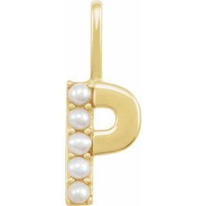 14K YELLOW CULTURED WHITE FRESHWATER PEARL INITIAL P CHARM/PENDANT
