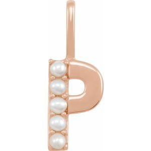 14K ROSE CULTURED WHITE FRESHWATER PEARL INITIAL P CHARM/PENDANT