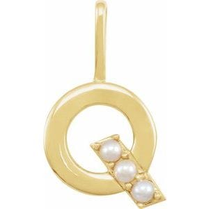 14K YELLOW CULTURED WHITE FRESHWATER PEARL INITIAL Q CHARM/PENDANT