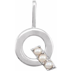 14K WHITE CULTURED WHITE FRESHWATER PEARL INITIAL Q CHARM/PENDANT