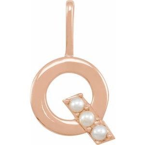 14K ROSE CULTURED WHITE FRESHWATER PEARL INITIAL Q CHARM/PENDANT