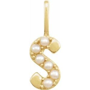 14K YELLOW CULTURED WHITE FRESHWATER PEARL INITIAL S CHARM/PENDANT