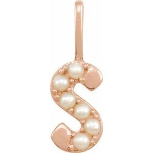 14K ROSE CULTURED WHITE FRESHWATER PEARL INITIAL S CHARM/PENDANT