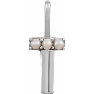 14K WHITE CULTURED WHITE FRESHWATER PEARL INITIAL T CHARM/PENDANT