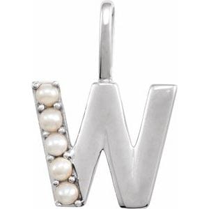 14K WHITE CULTURED WHITE FRESHWATER PEARL INITIAL W CHARM/PENDANT