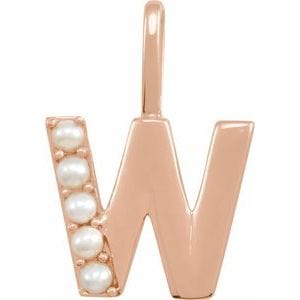 14K ROSE CULTURED WHITE FRESHWATER PEARL INITIAL W CHARM/PENDANT