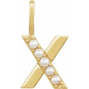 14K YELLOW CULTURED WHITE FRESHWATER PEARL INITIAL X CHARM/PENDANT