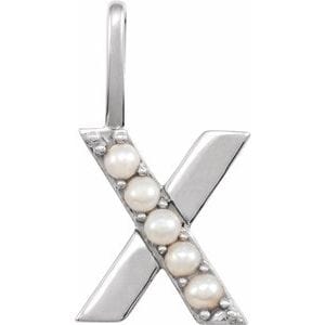 14K WHITE CULTURED WHITE FRESHWATER PEARL INITIAL X CHARM/PENDANT
