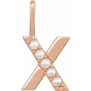 14K ROSE CULTURED WHITE FRESHWATER PEARL INITIAL X CHARM/PENDANT