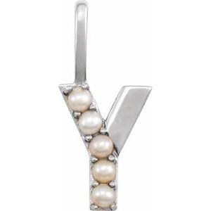 14K WHITE CULTURED WHITE FRESHWATER PEARL INITIAL Y CHARM/PENDANT