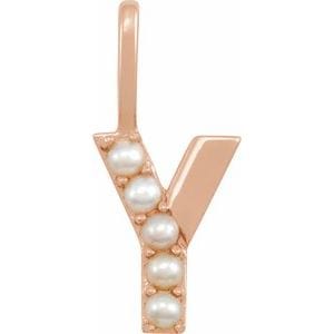 14K ROSE CULTURED WHITE FRESHWATER PEARL INITIAL Y CHARM/PENDANT
