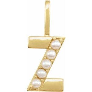 14K YELLOW CULTURED WHITE FRESHWATER PEARL INITIAL Z CHARM/PENDANT