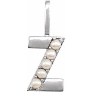 14K WHITE CULTURED WHITE FRESHWATER PEARL INITIAL Z CHARM/PENDANT