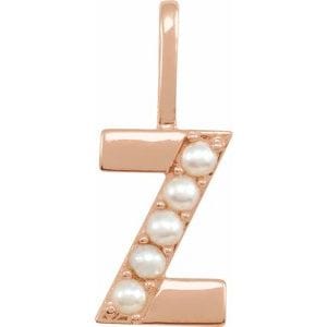 14K ROSE CULTURED WHITE FRESHWATER PEARL INITIAL Z CHARM/PENDANT