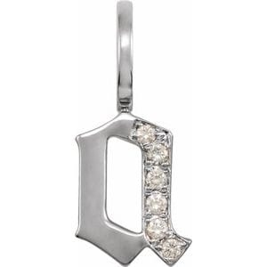 14K WHITE .05 CTW NATURAL DIAMOND GOTHIC INITIAL A CHARM/PENDANT