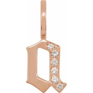 14K ROSE .05 CTW NATURAL DIAMOND GOTHIC INITIAL A CHARM/PENDANT