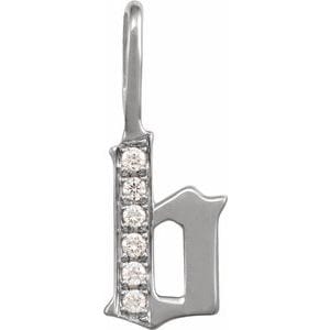 14K WHITE .05 CTW NATURAL DIAMOND GOTHIC INITIAL B CHARM/PENDANT
