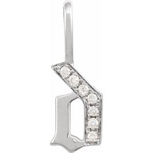 14K WHITE .05 CTW NATURAL DIAMOND GOTHIC INITIAL D CHARM/PENDANT
