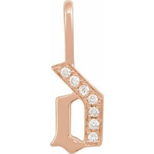 14K ROSE .05 CTW NATURAL DIAMOND GOTHIC INITIAL D CHARM/PENDANT