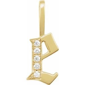 14K YELLOW .05 CTW NATURAL DIAMOND GOTHIC INITIAL E CHARM/PENDANT