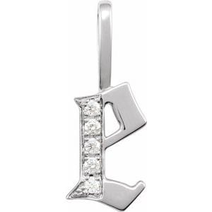 14K WHITE .05 CTW NATURAL DIAMOND GOTHIC INITIAL E CHARM/PENDANT