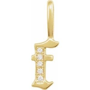14K YELLOW .04 CTW NATURAL DIAMOND GOTHIC INITIAL F CHARM/PENDANT