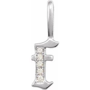 14K WHITE .04 CTW NATURAL DIAMOND GOTHIC INITIAL F CHARM/PENDANT