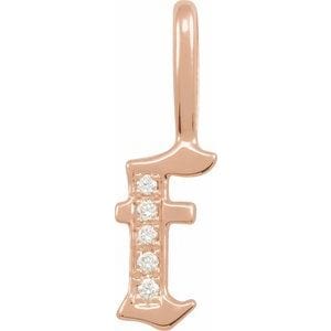 14K ROSE .04 CTW NATURAL DIAMOND GOTHIC INITIAL F CHARM/PENDANT