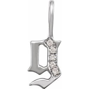 14K WHITE .04 CTW NATURAL DIAMOND GOTHIC INITIAL G CHARM/PENDANT