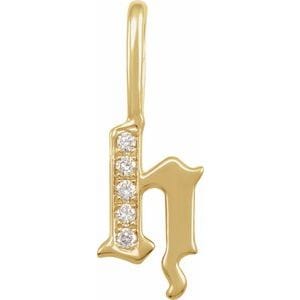 14K YELLOW .04 CTW NATURAL DIAMOND GOTHIC INITIAL H CHARM/PENDANT