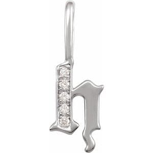 14K WHITE .04 CTW NATURAL DIAMOND GOTHIC INITIAL H CHARM/PENDANT