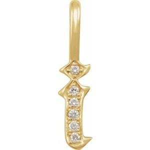 14K YELLOW .05 CTW NATURAL DIAMOND GOTHIC INITIAL I CHARM/PENDANT