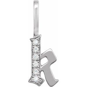 14K WHITE .04 CTW NATURAL DIAMOND GOTHIC INITIAL K CHARM/PENDANT