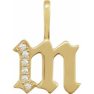 14K YELLOW .06 CTW NATURAL DIAMOND GOTHIC INITIAL M CHARM/PENDANT
