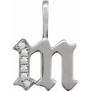 14K WHITE .06 CTW NATURAL DIAMOND GOTHIC INITIAL M CHARM/PENDANT