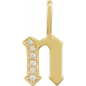 14K YELLOW .06 CTW NATURAL DIAMOND GOTHIC INITIAL N CHARM/PENDANT