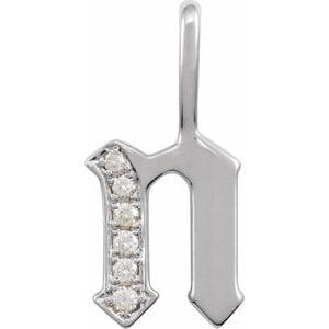 14K WHITE .06 CTW NATURAL DIAMOND GOTHIC INITIAL N CHARM/PENDANT