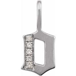 14K WHITE .05 CTW NATURAL DIAMOND GOTHIC INITIAL O CHARM/PENDANT