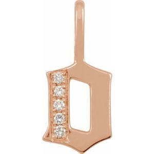 14K ROSE .05 CTW NATURAL DIAMOND GOTHIC INITIAL O CHARM/PENDANT
